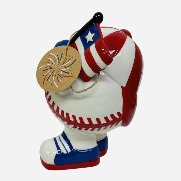 Stars & Stripes July 4th Independence Day Baseball Ball Boy Figurine Patriotic - Picture 2 of 5
